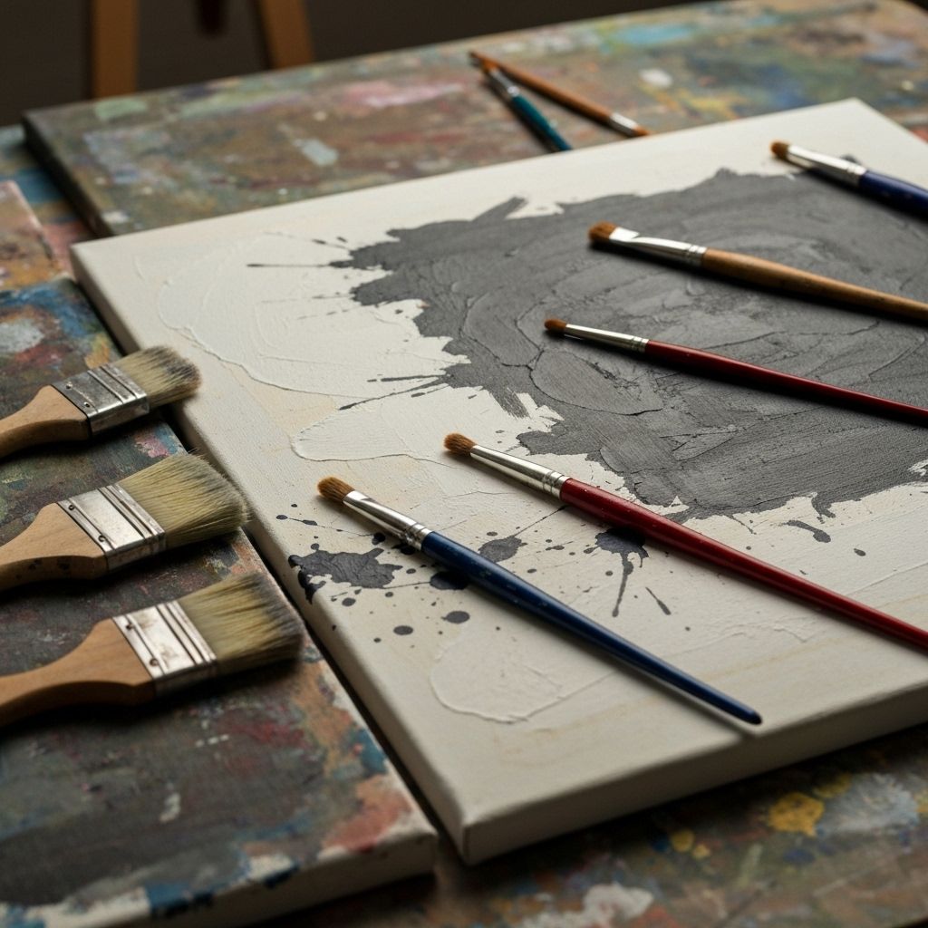 Abstract art workspace with brushes and canvas for mindful microbreaks article
